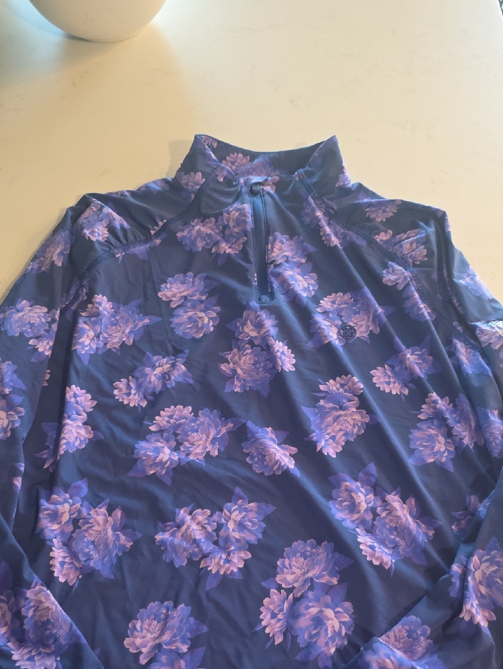 G/FORE Blue and Purple Floral Golf Pullover